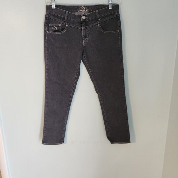 Jordache Jeans Straight Dark Wash Black Denim Bow Ankle Zip Size‎ 30 - 32x26 EUC - Picture 6 of 16